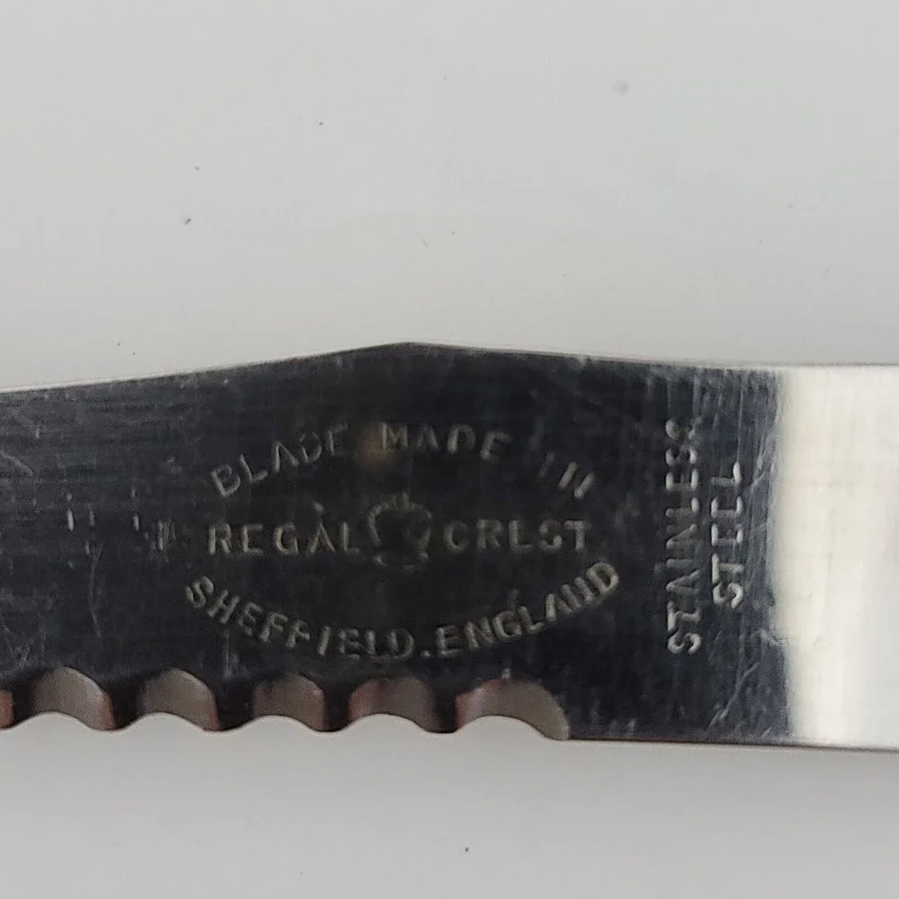 6 Vtg Regal Crest Steak Knives Sheffield England Stag Type Handles Stainless